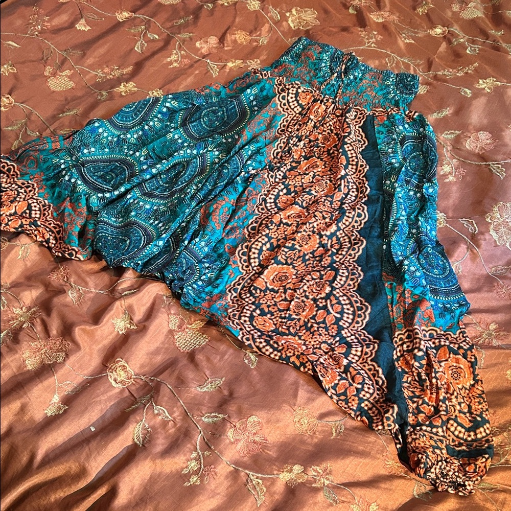 Bohemian Harem Pants. Fall Colours: Teal Green,Rusty Brown,Orange, Blue, yellow